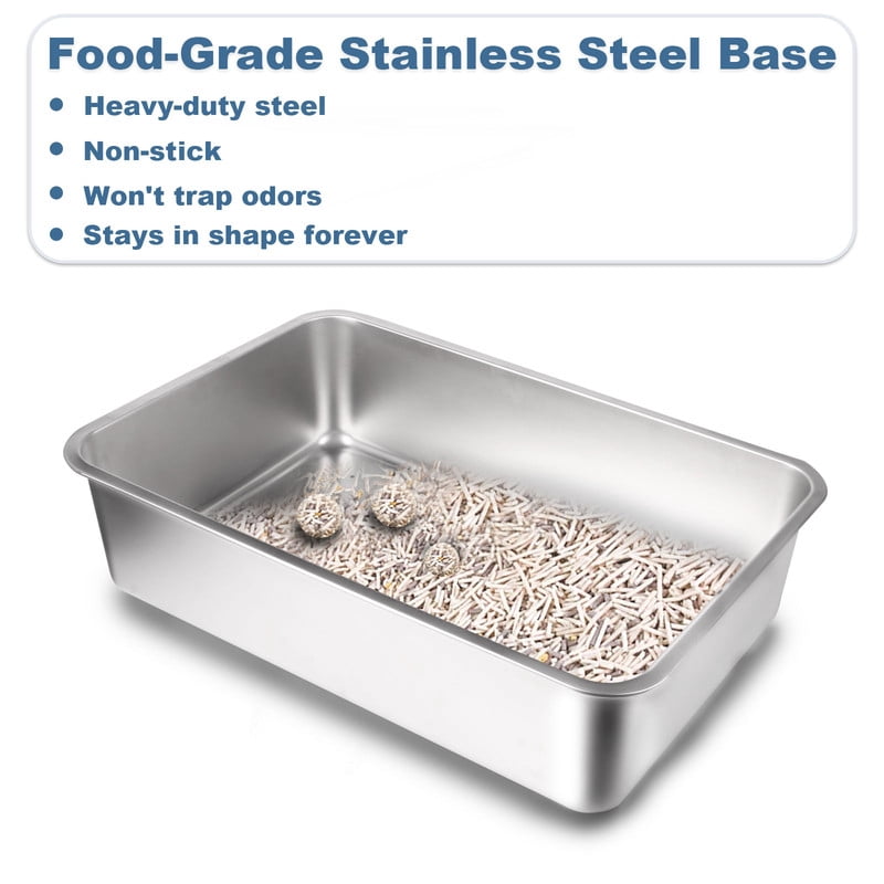 Active Mind Ltd 2-Pack Stainless Steel Cat Litter Box, XXL Covered Litter Box for Giant Cats, Seamless Anti-Leak Design, High Walls for Odor Containment, Easy to Scoop, Gray