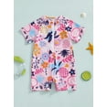 thumbnail image 4 of Suealasg Toddler Boy Girl Swimsuit Shark Print Short Sleeve Mock Neck Zip Up Rash Guard Bathing Suit, 4 of 9