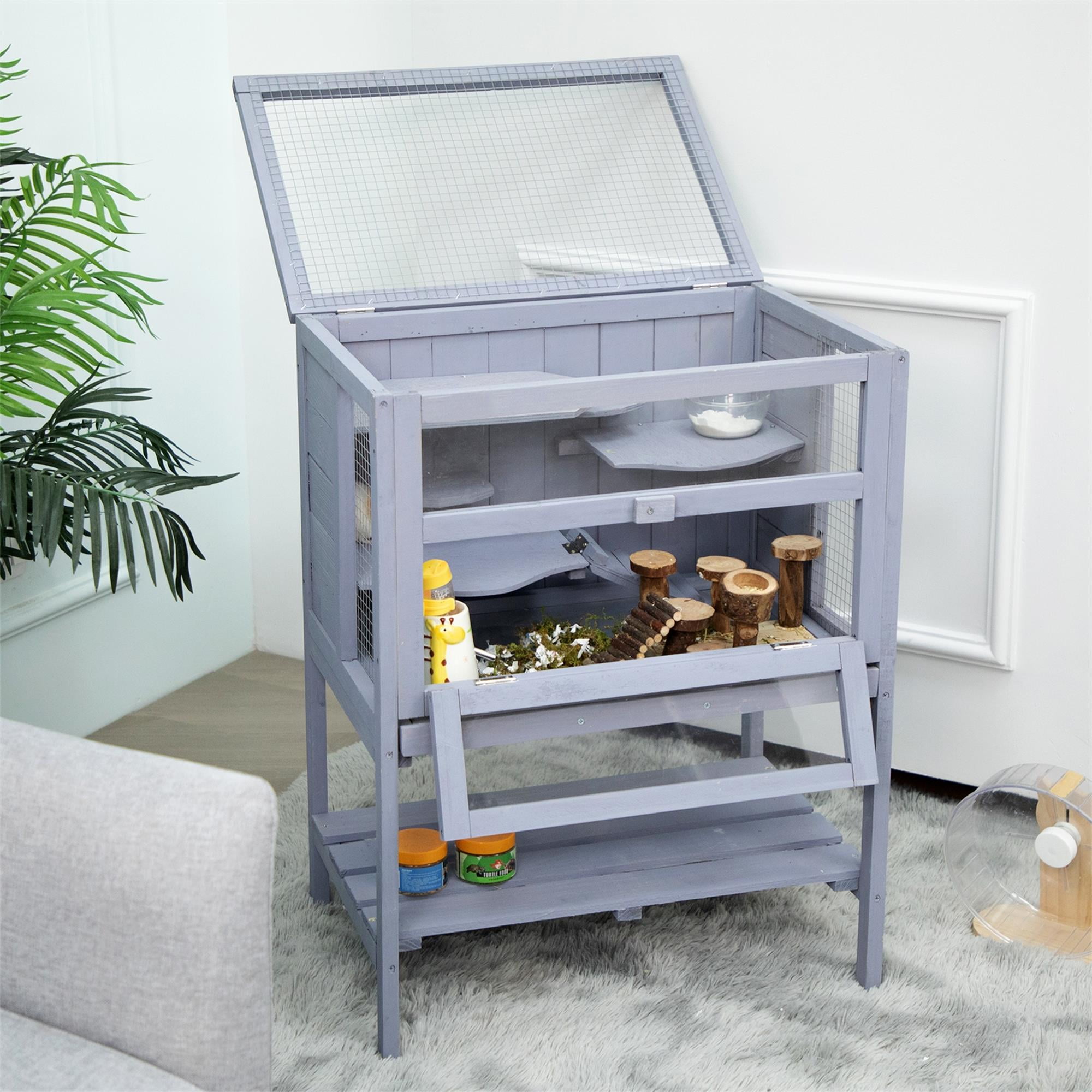 Pefilos 33" H Wood Guinea Pig Hutch Large Hamster Cage, Animal Cage for Rat, 4-Tier Indoor Small Animal Pet House with Storage Cabinet, Light Beige Pefilos 33" H Wood Guinea Pig Hutch Large Hamster Cage, Animal Cage for Rat, 4-Tier Indoor Small Animal Pet House with Storage Cabinet, Light Beige