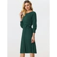 thumbnail image 3 of Vestido de Punto con Cinturón Allegra K Cuello Redondo Mangas faroles Verde M, 3 of 6