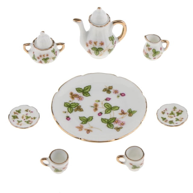 Juego de té de cerámica floral de muñecas en miniatura Sunnimix 8 piezas