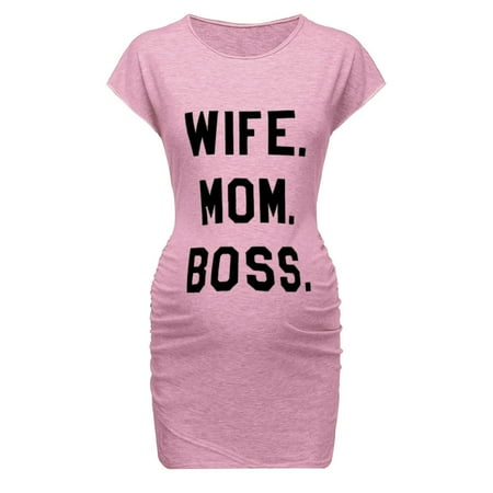 

QIIBURR Short Maternity Dress Women Pregnant Short sleeve Pregnant Nursing Maternity Dress Solid Print skirt Short Sleeve Dress