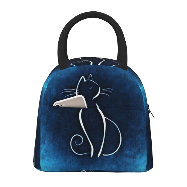 Lsque Cat Sketch Print Lunch Bag, Insulated Lunch Box, Small Leakproof Cooler Food Lunch Containers Reusable High Capacity Lunch Tote Bags