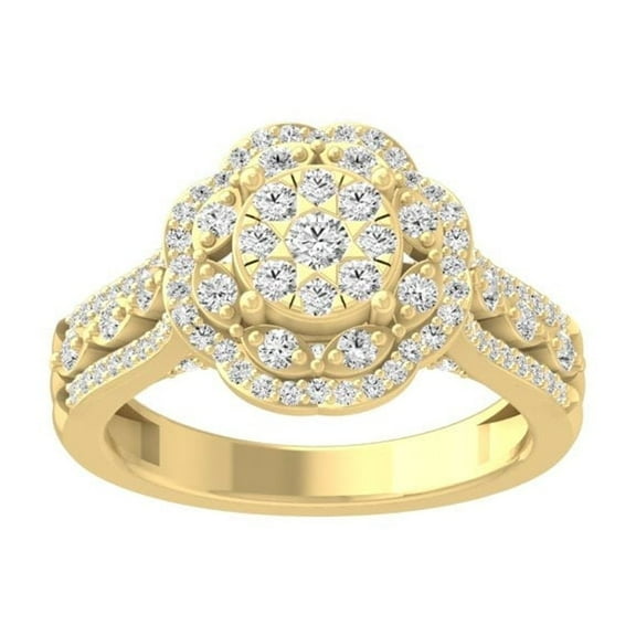 ARAIYA FINE JEWELRY 10k Yellow Gold Cluster Diamond Engagement Ring (3/4 cttw, I-J Color, I2-I3 Clarity) Size 5.5