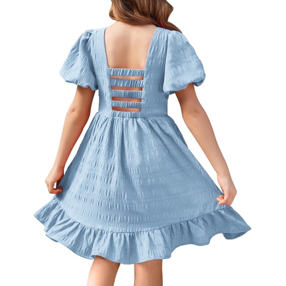 Arshiner Girls Dress Summer Wedding Party Square Neck Hollow Back Solid Midi Flowy Casual Dresses