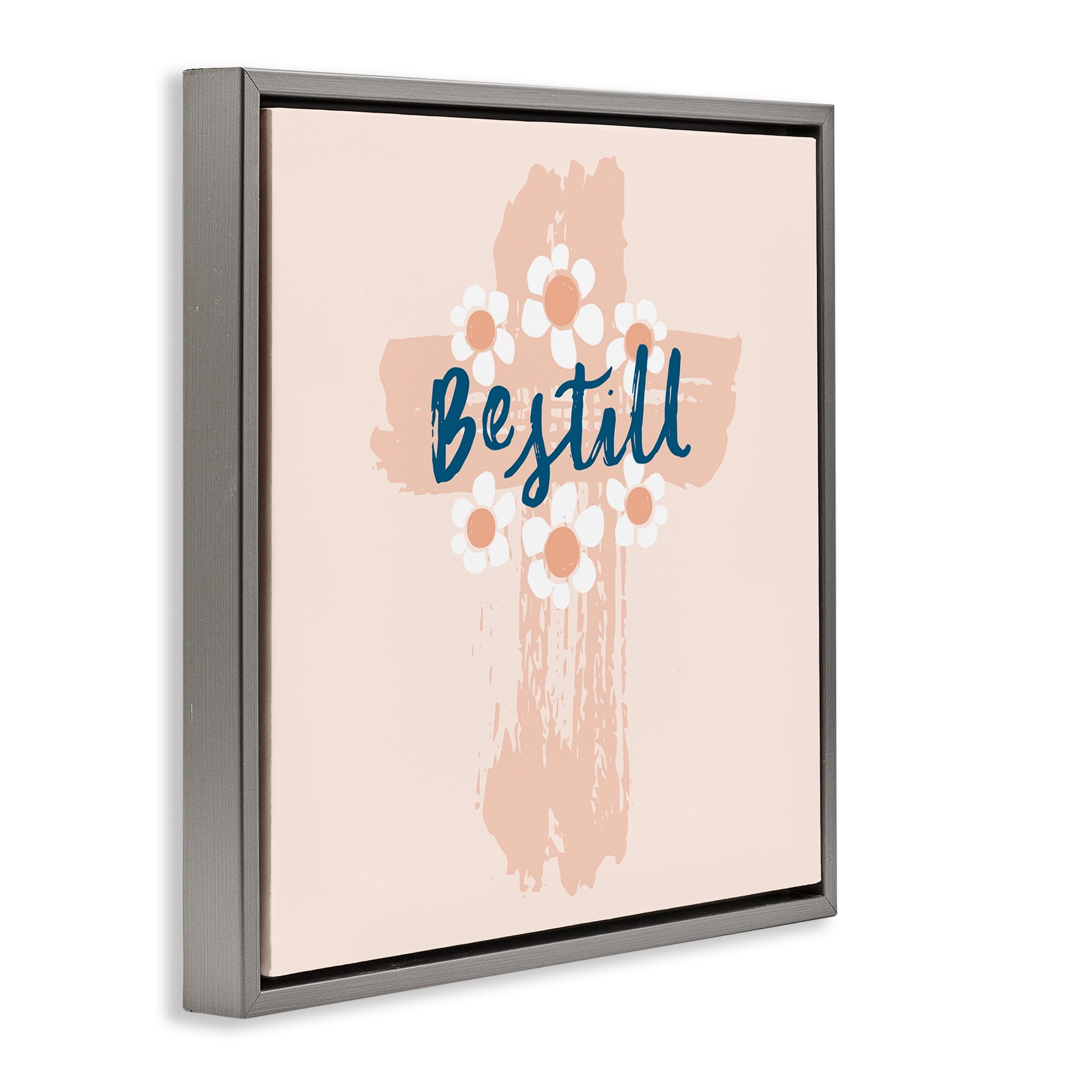 Stupell Industries Be Still Pastel Cross Religious Painting Gray Floater Framed Art Print Wall Art, 18 x 18