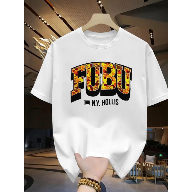 Men'S Graphic Tee - Yellow Casual Short Sleeve T-Shirt with Bold "FUBU NY" Print, Round Neck, Lightweight Fabric for Summer Comfort