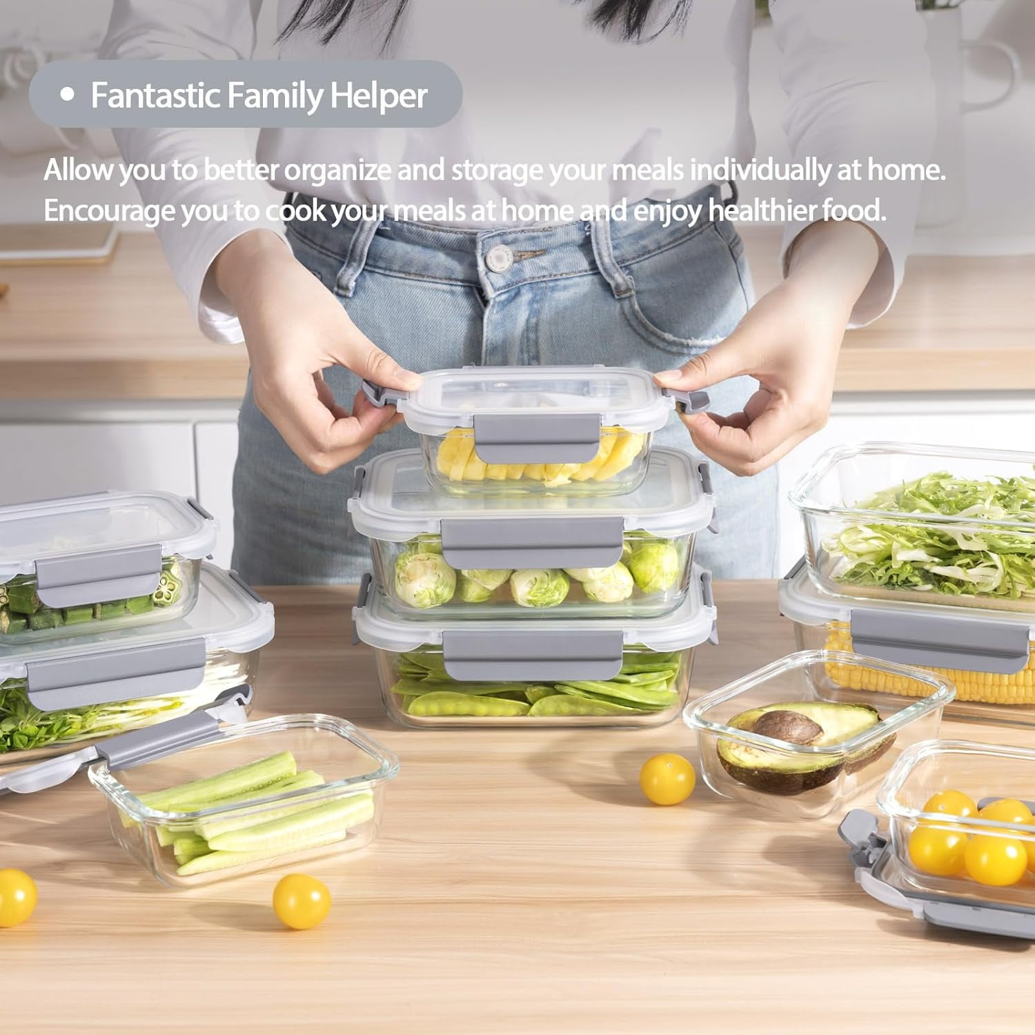 Glass Food Storage Containers with Lids Airtight, [10 Pack] Glass Meal Prep Containers, Glass Storage Container Set with Bpa-free Lid for Food, Glass Lunch Bento Box