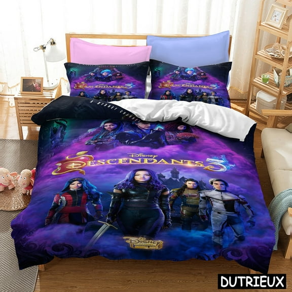 Descendants Duvet Cover Set Cartoon Print 1 Descendants Duvet Cover with 2 Pillowcases, Super Comfortable Bedding Set