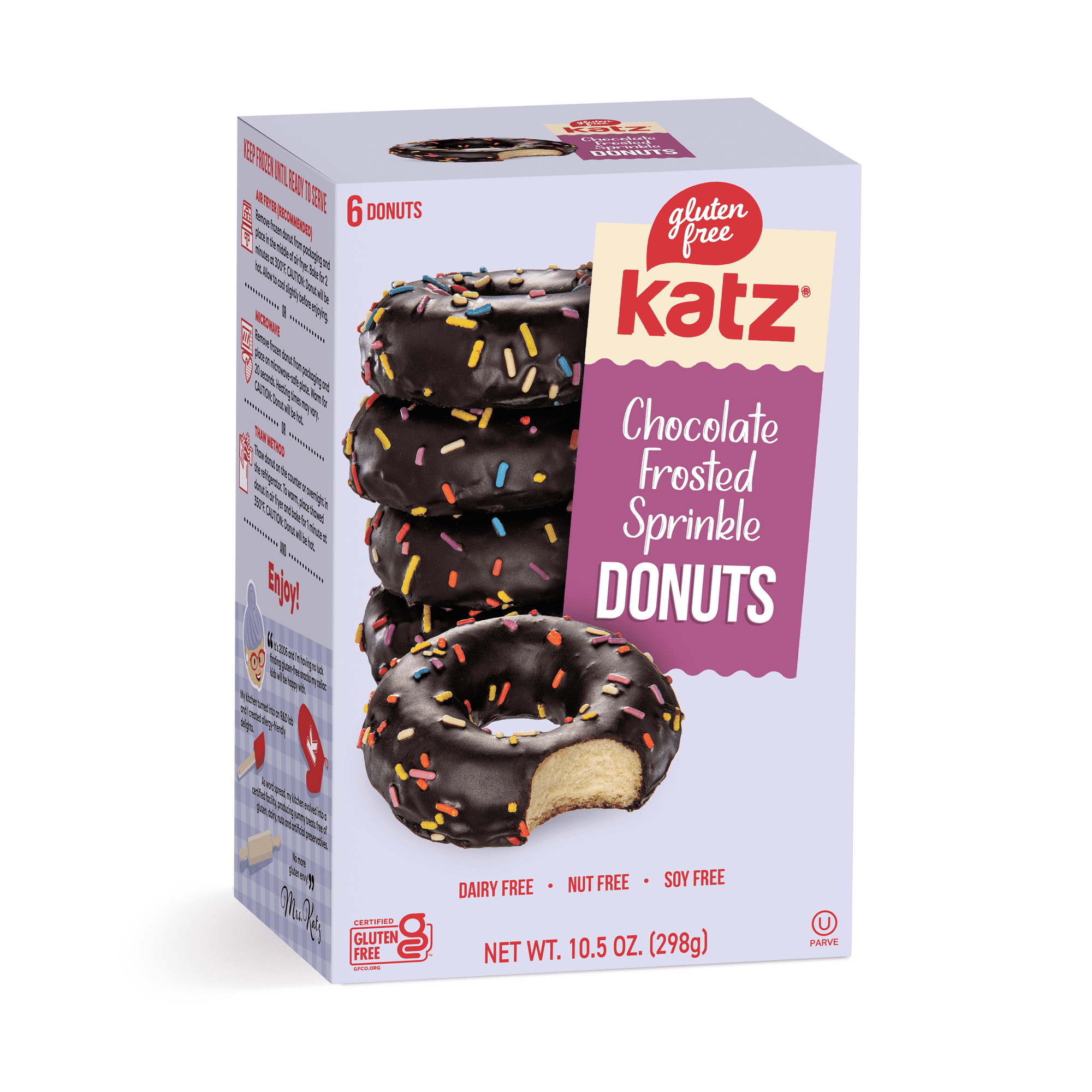 Katz Gluten-Free Chocolate Frosted Sprinkle Donuts |Gluten-Free Dairy Free Nut Free Soy Free Kosher | (1 Pack 10.5 Ounce Each)