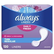 Always Thin No Feel Protection Daily Liners, Regular, Unscented, 120 Count