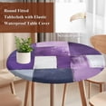 thumbnail image 5 of Abstract Color Block Round Fitted Table Cover Dark Purple Block Oil Painting Gradient Waterproof Table Cloth with Elastic Edge Wipeable Tablecloth for Picnic Camping Party Fits 36"-44" Diameter, 5 of 8
