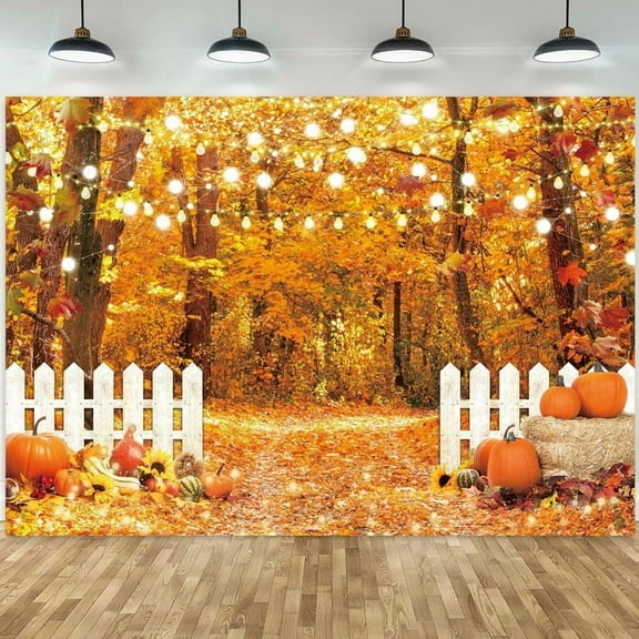 Felortte 10x8FT Fall Backdrop White Fence Autumn Forest Leaves Pumpkins Photography Background for Thanksgiving Day Farm Harvest Event Party Supplies Decorations Banner Picture Photo Booth