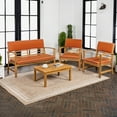 thumbnail image 6 of Barclay 4-Piece Modern Coastal Acacia Wood Conversation Outdoor Patio Set with Cushions, Orange/Teak Brown, 6 of 6