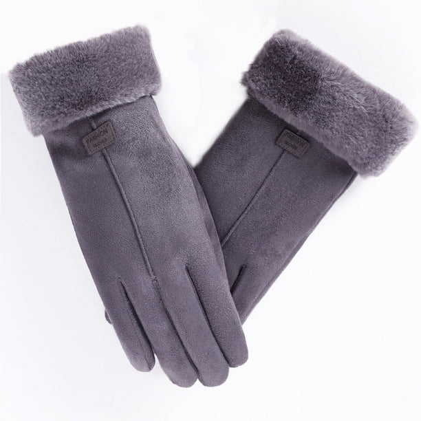 Guantes de cocina de terciopelo cálidos para mujer, guantes de gamuza de invierno cálidos con boca gruesa de gamuza y resistentes al viento, guantes de ciclismo, guantes