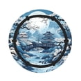 thumbnail image 3 of Chinese Style Powder Chinoiserie Toile Blue 2-in-1 Foldable Picnic Blanket Tote Bag Shoulder Handbag, Large Circular Outdoor Mat for Beach Camping Park, 3 of 5