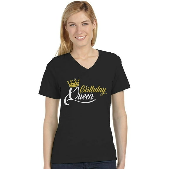 Birthday Queen Top for Women Girls Birthday V-Neck Fitted Women T-Shirt XX-Large Black