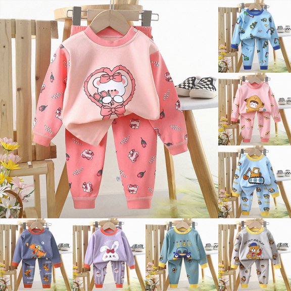 12-18 Months Toddler Toddler Baby Girl Print Long Sleeve Sweatshirt and Flared Pants 2 Pcs Clothes Fall Winter Pajama Set Set Children's Winter Home Wear