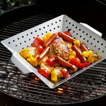 Dianli Stainless Steel Grill Basket, BBQ Vegetable Pan, Heavy Duty, Non-Stick, Easy Clean, Large Capacity, Perforated for Even Cooking, Dishwasher Safe, For Outdoor Grilling, 20x20cm