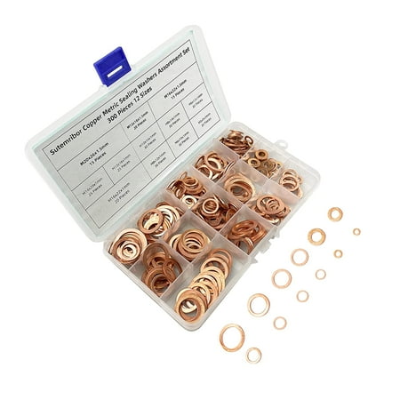 

300Pcs 12 Sizes Copper Metric Sealing Washers Assortment Set