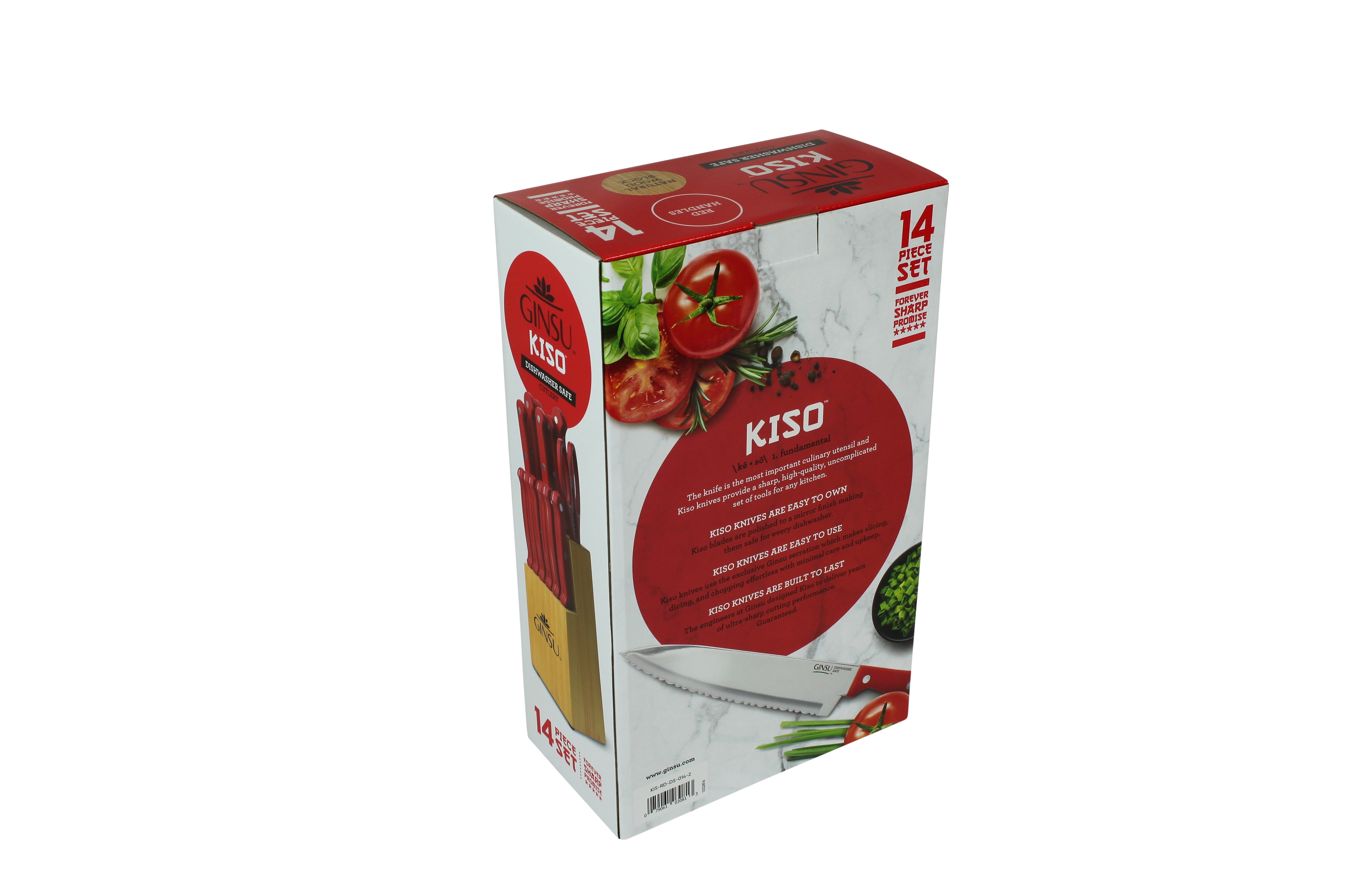 Ginsu®Kiso® 14 Piece Red Set with Wood Block
