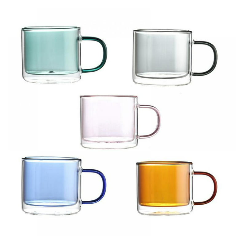 MEWAY 12oz/4 pack Coffee Mugs,Clear Glass Double Wall Cup with handle for  Coffee, Tea, Latte, Cappuccino (12 oz，4)