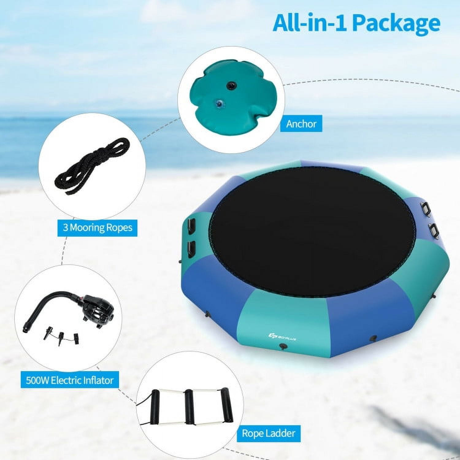 Aimee Lii 12 Feet Inflatable Splash Padded Water Bouncer Trampoline, Outdoor Kids Trampoline, Blue Aimee Lii 12 Feet Inflatable Splash Padded Water Bouncer Trampoline, Outdoor Kids Trampoline, Blue