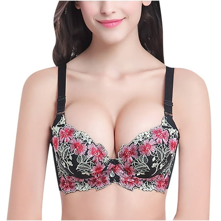 

YWDJ Maternity Bras Woman Fashion Embroidery Comfortable Push Up Hollow Out Bra Underwear Black M（34/75）