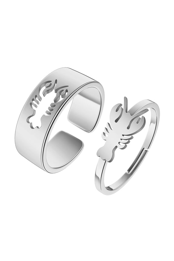 2pcs Lobster Couple Set Promise Ring Engagement Wedding Party Matching Adjustable Lover Ring