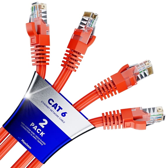 Cat 6 Ethernet Cable 25 Ft, 100% Pure Copper, Cat6 Cable (2 Pack) LAN Cable, Internet Cable, Patch Cable and Network Cable - UTP (Orange) 25 Feet
