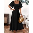 thumbnail image 5 of Womens Bohemian Square Neck Elegant Flared Ruffle Sleeve Maxi Dress Concert Beach Vacation Gown Black S, 5 of 7