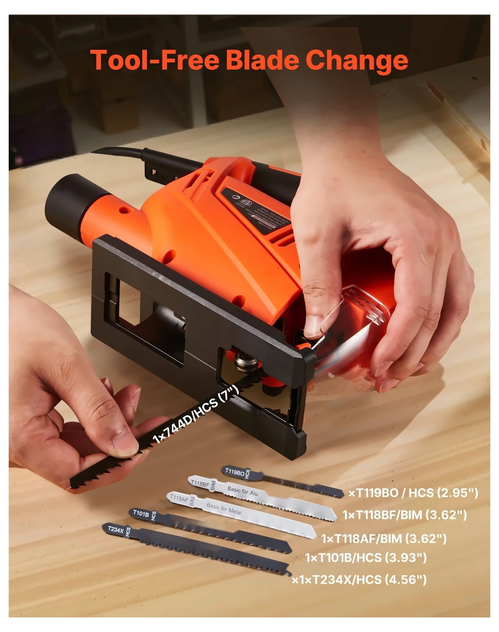 Jig Saw, 6.5 Amp, 3000 SPM Blade Speed, Electric Jigsaw with 6 pcs Blades, LED Light, 6 Variable Speed, 0- 45° Bevel Cuts, 4 Orbital Settings for Straight/Circle Cutting, for Wood and Metal