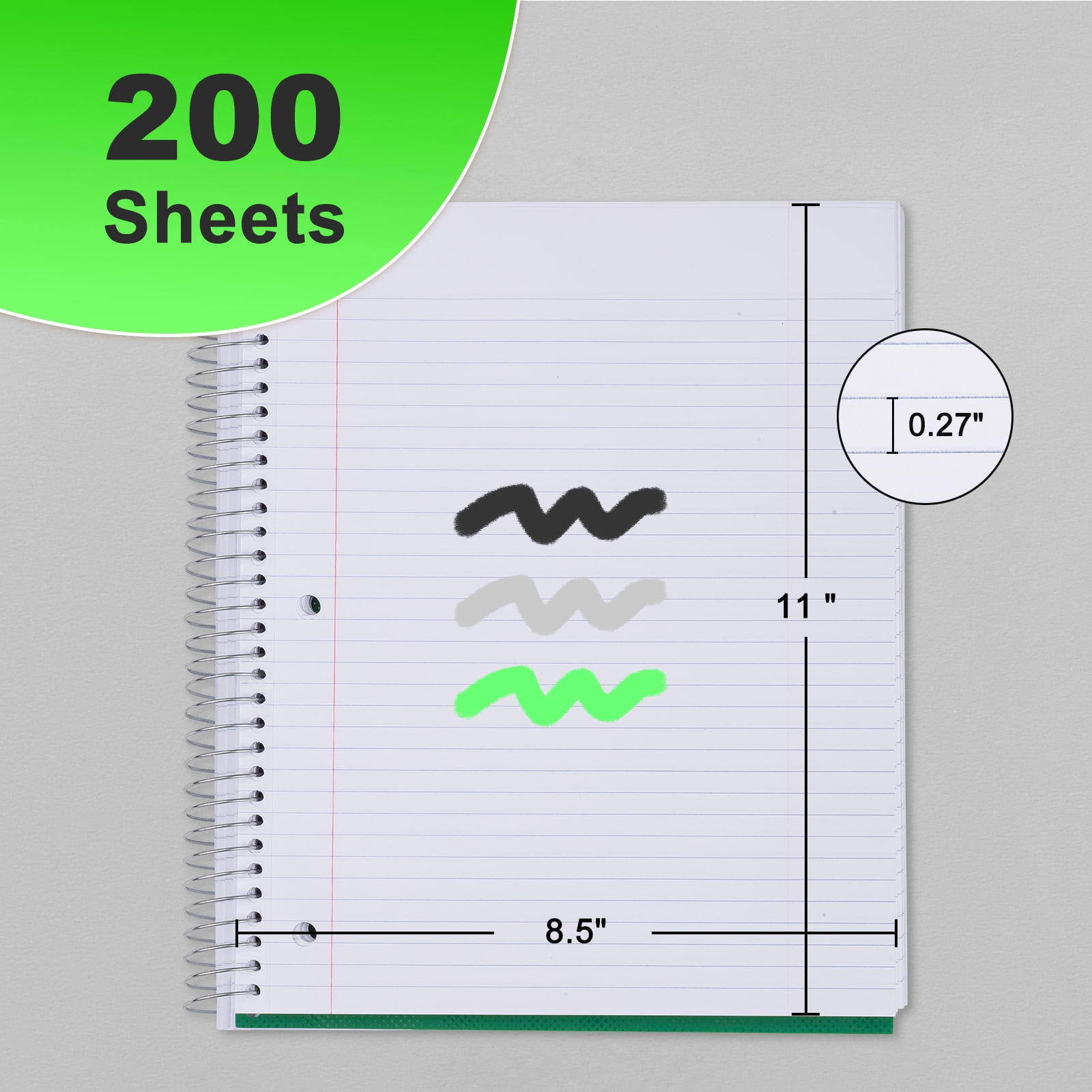 ViVin 5 Subject Notebook with Water Resistant Cover and 4 Removable Dividers, College Ruled, 200 Sheets,White, Green, Black 3 Pack