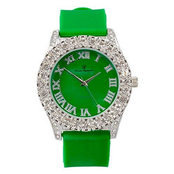 Mens Silver Big Rocks with Roman Numerals Fully Iced Out Colorful Dial Watch - ST10327 RN Single (ST10357 Silver Green)