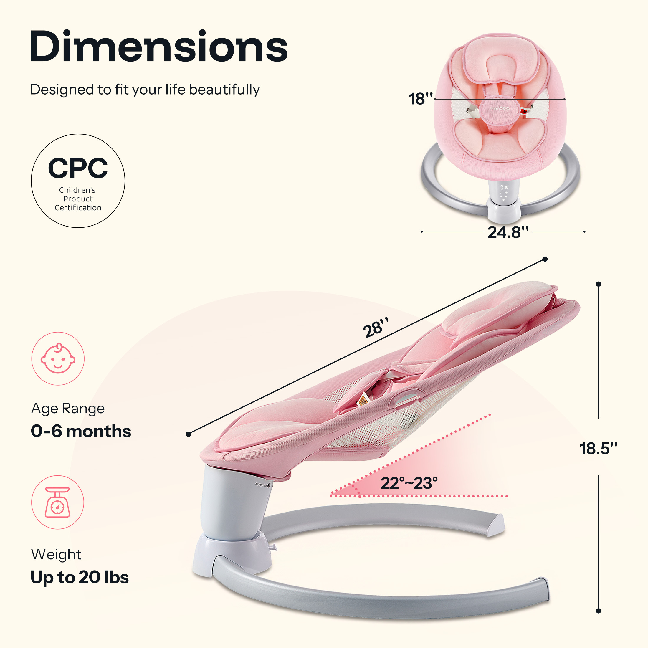 HARPPA Baby Swing with Remote Control, Pink photo 8