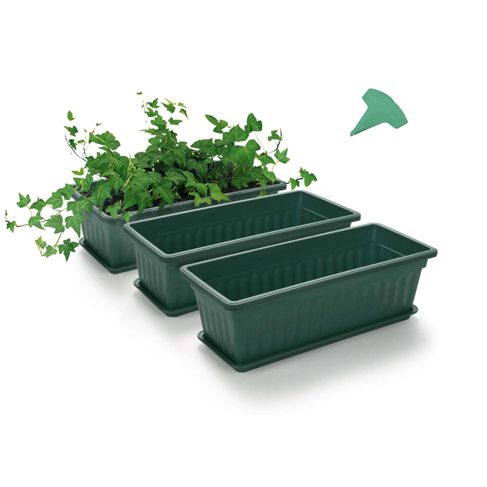 GROWNEER 3 Packs 17 Inches Black Flower Box Plastic Vegetable with 15 Pcs Plant Labels, for Windowsill, Patio, Home Décor, Porch - Walmart.com