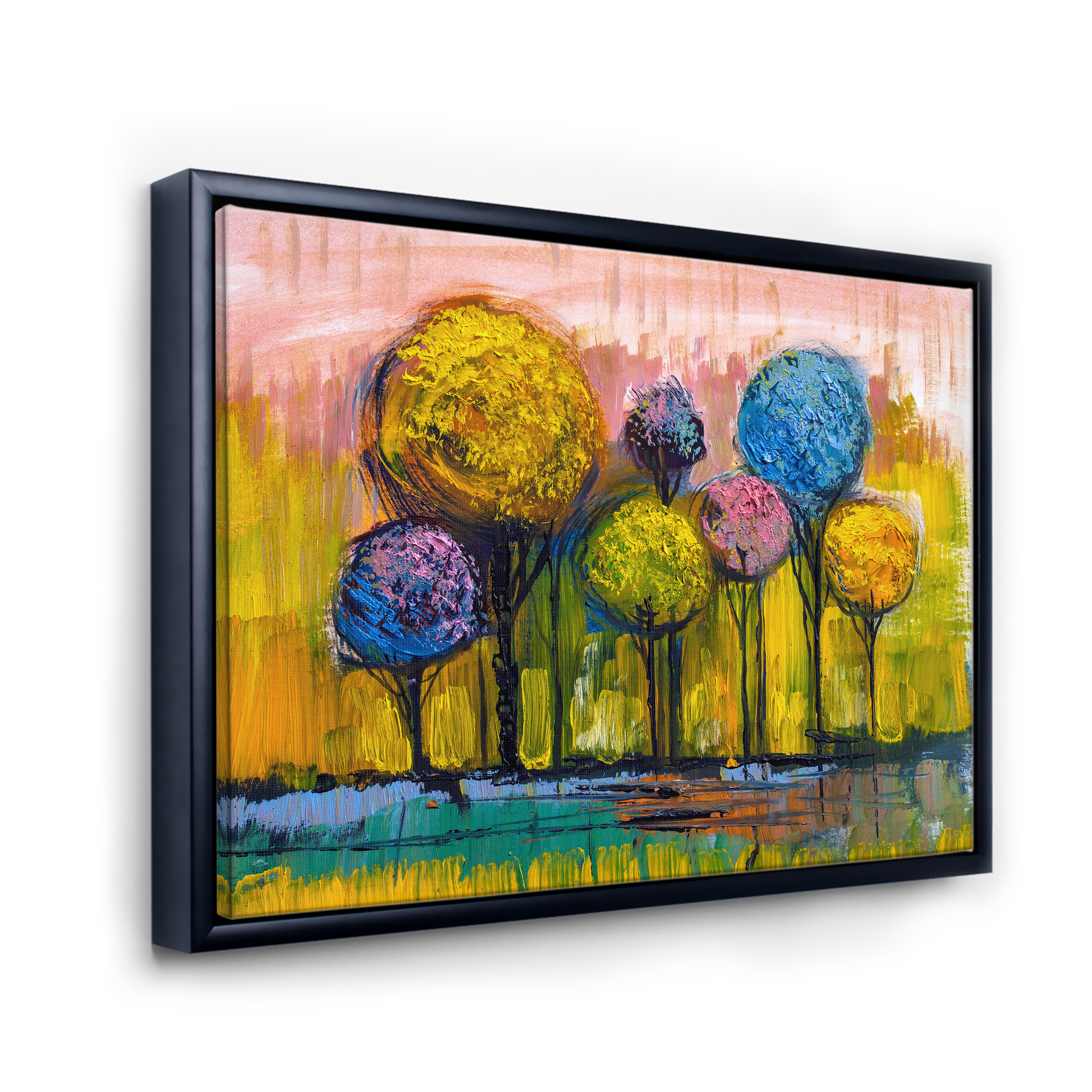 Designart 'Colourful Landscape Trees Impressionist IV' Modern Framed Canvas Wall Art Print