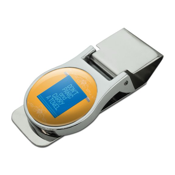Don't Panic and Carry a Towel Satin Chrome Plated Metal Money Clip