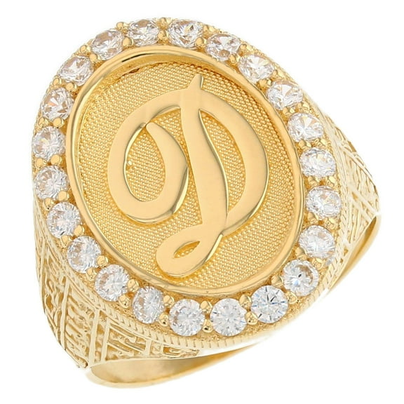 JackAni 14k Yellow Gold Mens Oval Halo White CZ Initial Letter D Ring - Size 8.25