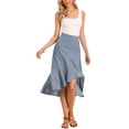 thumbnail image 2 of INSPIRE CHIC Casual Stripe Skirt for Women's Summer High Low Hem Ruffles A-Line Midi Skirts XS Light Blue, 2 of 6