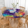 thumbnail image 3 of Colorful Tropical Leaf Pattern Round Fitted Tablecloth with Elastic Edge,Dining Table Cover Waterproof,Outdoor Round Tablecloth for Camping,Dining,Indoor and Outdoor, 3 of 7