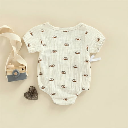 

kpoplk Baby Boy Summer Outfits Toddler Girls Summer Romper Short Sleeve Ruffled Lace Bodysuit Jumpsuit Sunsuit Playsuit Outfit(Beige)