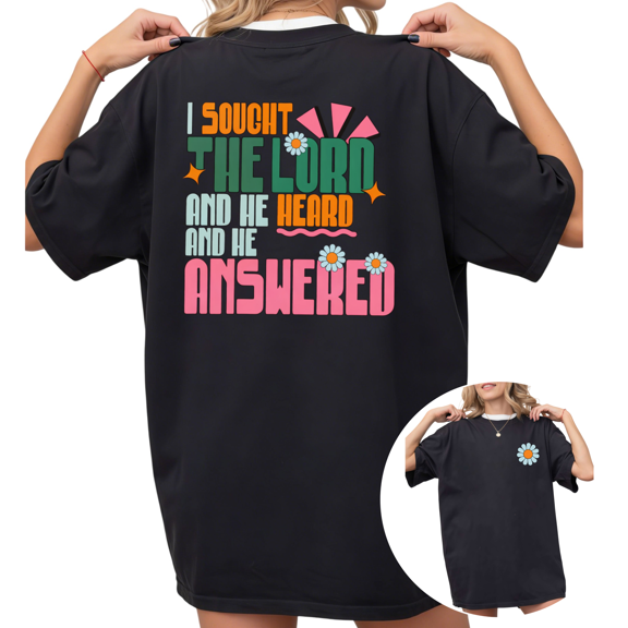 UNISHE Women's Colorful Groovy Daisy I Sought The Lord Faith Graphic Cropped Short Sleeve T‑shirt Relaxed Fit