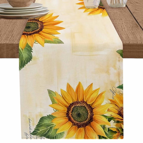 nqOlkjepod Botanical Sunflowers Table Runner 48 Inches Long Farmhouse Dress Scarves, Farmhouse Watercolor Flowers Leaves Dining Tablerunner for Coffee Table/Kitchen Island/Party Décor, 13" x 48"