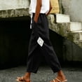 thumbnail image 2 of Admvng Linen Pants for Women Elastic Drawstring Waist Straight Leg Casual Soft Trousers with Pockets, 2 of 9