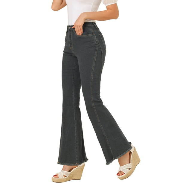 Pantalones Vaqueros Acampanados De Campana Elásticos Para Mujer Gris oscuro M