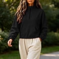 thumbnail image 4 of vdgthytj Sweatshirts for Women Quarter Zip Stand Collar Long Sleeve Pleated Fall Winter Athleisure Pullover Tops with Pocket(Small,Black), 4 of 8