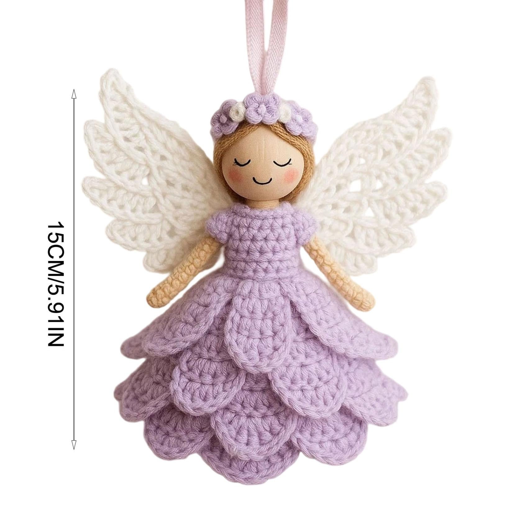 Christmas Crochet Angel Ornament Craft Kit - Cute Soft Knitted Yarn Pendant, Complete DIY Decor Set for Christmas Tree, Handmade Accessories for Personalized & Wall Decor, Purple, 5.91in