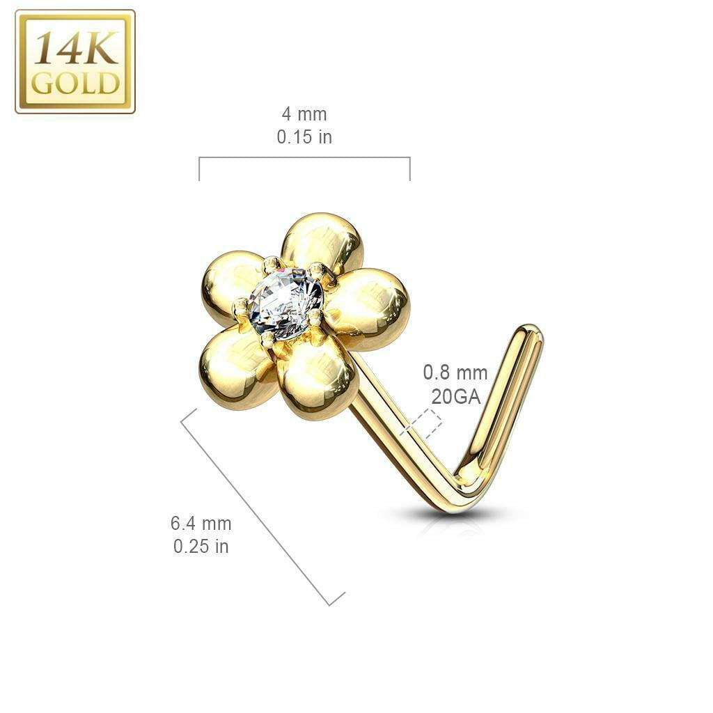 3 Clous De Nez Or L Forme 0.8mm Acier Chirurgical 20G - Coeur, Étoile, CZ Cristal - Piercing Nez Hypoallergénique