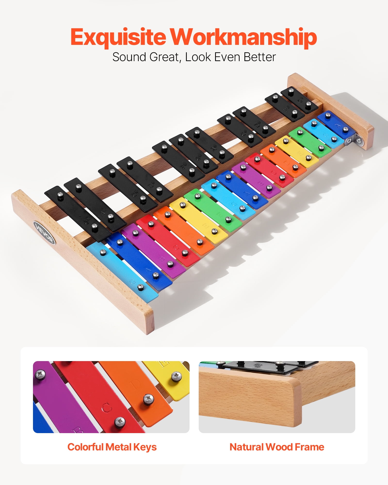 VEVOR Glockenspiel Xylophone,27 Notes, Professional Xylophone Percussion Instrument, with Colorful Metal Keys, Includes 4 Mallets, Carrying Bag, Beginner Musical Instrument Kit for Adults and Kids